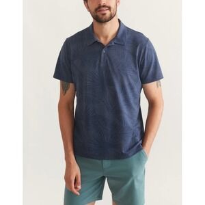 Marine Layer‎ Mens L/XL Weekend Sport Air Printed Polo Shirt Vintage Indigo Palm